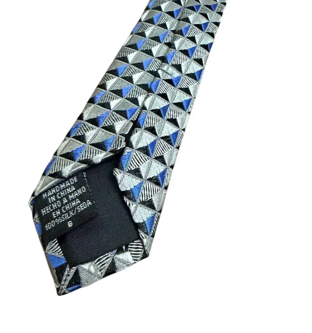 Van Heusen 100% Silk Geometric Triangle Tie Gray Black Blue Men’s Necktie